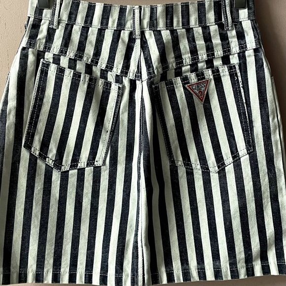 Vintage Guess Black & White Washed Striped Denim Mini Skirt Size S EUC - Picture 4 of 12